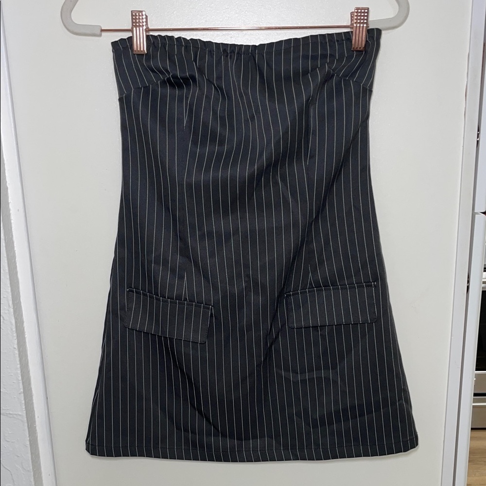 Princess Polly Gray & White Pinstripe Mini Dress | 2